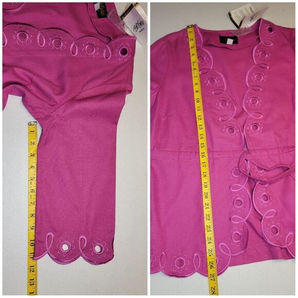 Bob Mackie Y2K Pink Eyelet Kimono Cardigan Cinched Waist Cotton Jacket NEW - Picture 10 of 10